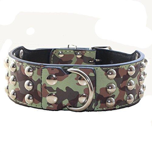 haoyueer 2 inches Wide Leather 3 Rows Studded Dog Collar Heavy Duty Fit Large Dogs Pit Bull Terrier Mastiff (XL, Camouflage) XL - PawsPlanet Australia
