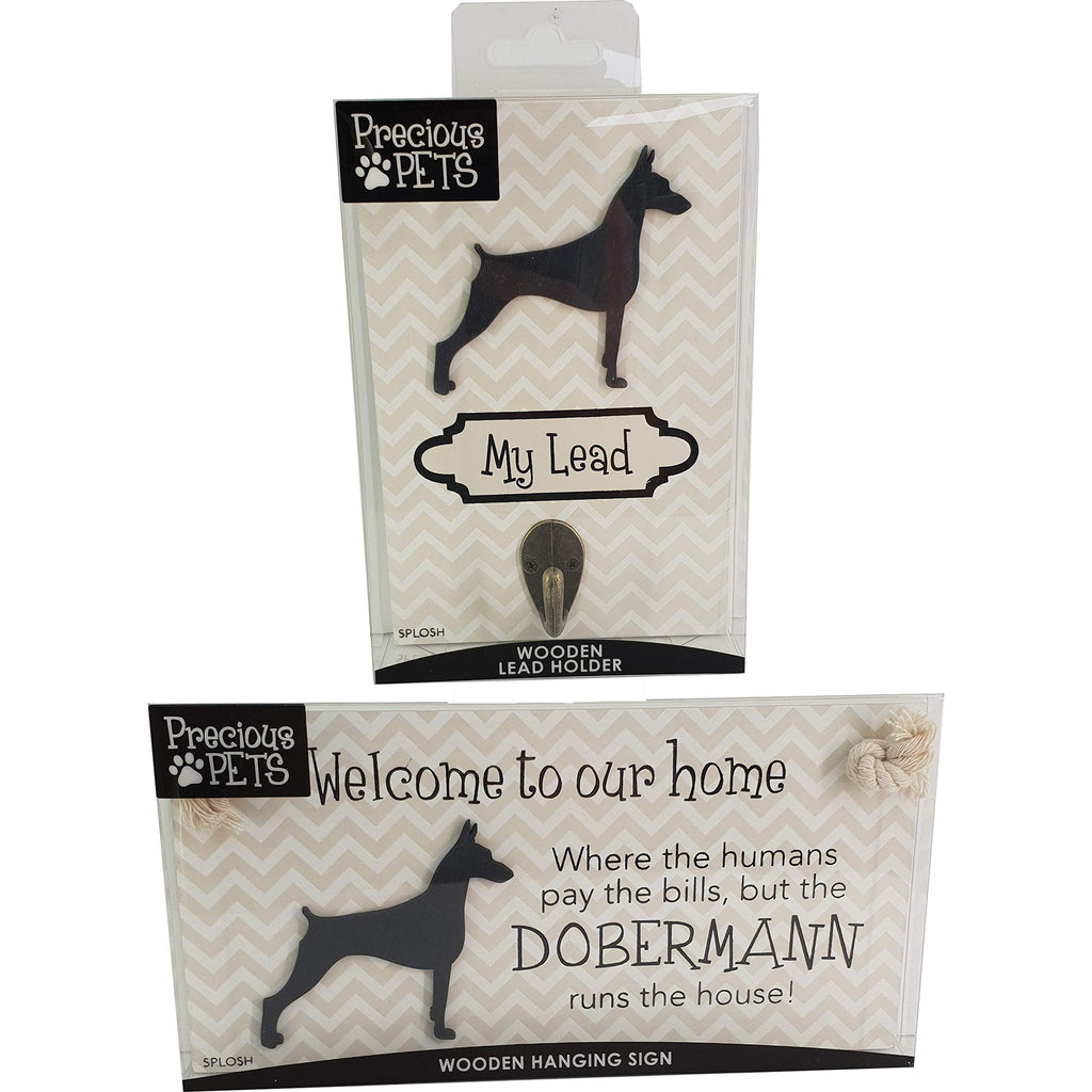 Splosh Precious Pet Dog Plaque and Dog Lead Hook Pack, Dobermann. The funny signs are a personalised mini addition to any dog lovers home, and a welcomed accessory for all dogs. - PawsPlanet Australia