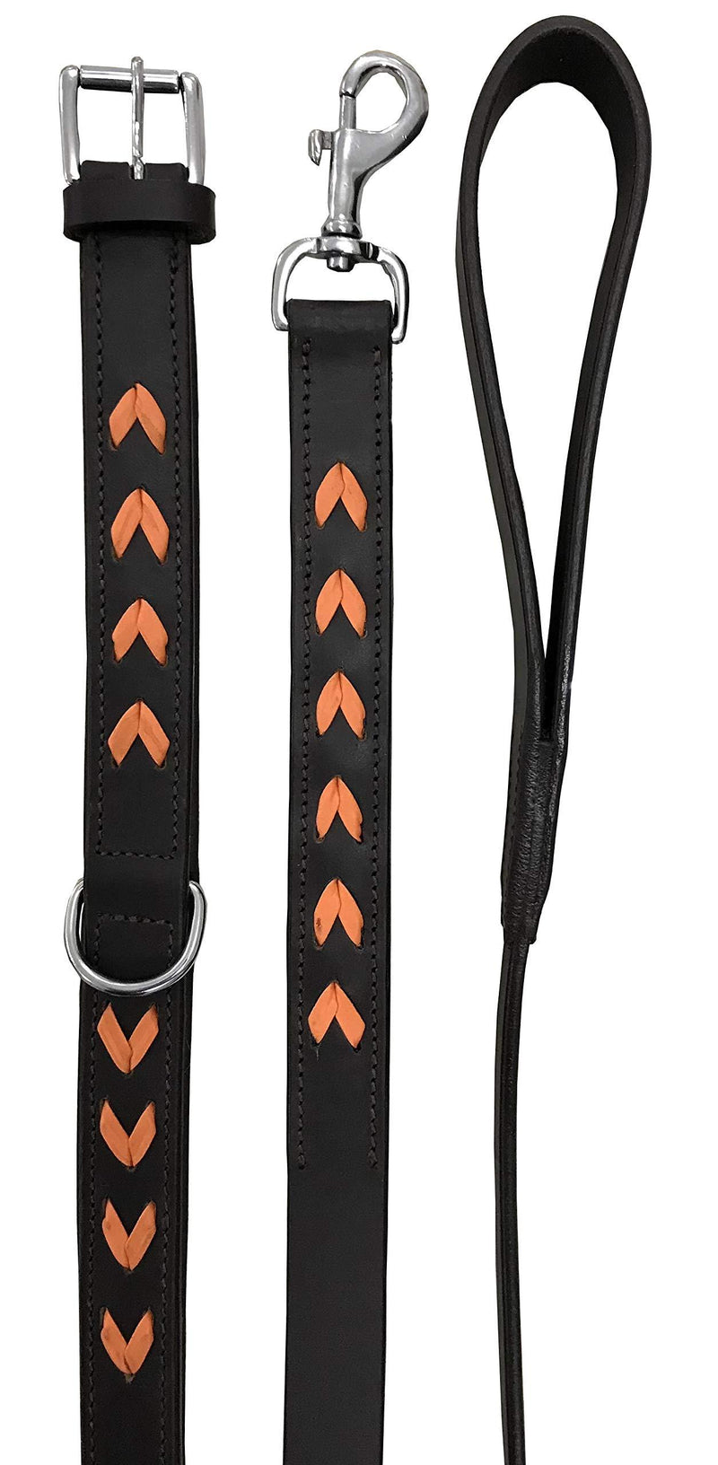 BRADLEY CROMPTON Genuine Leather Matching Pair Dog Collar and Lead Set M M (38-48cm) Orange - PawsPlanet Australia