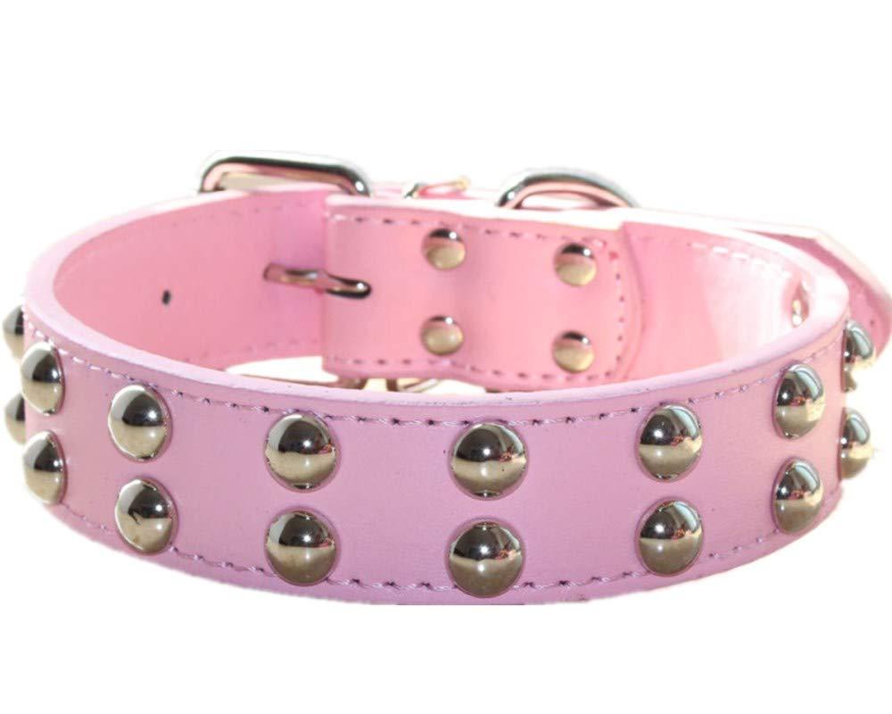 haoyueer 1.2 inch Wide Leather Dog Collar Spiked Studded Collar for Medium Large Breeds Pitbull Terrier (S, Pink) S - PawsPlanet Australia
