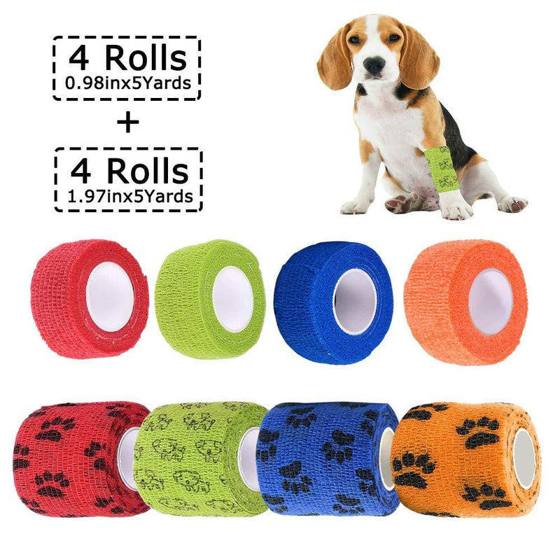 Self Adhesive Bandage, Vet Wrap Tape for Dogs Cats, Self Adherent Cohesive Bandages Pet Elastic Wrap Bandages, 4 colors, 2.5cmx4.5m(4 rolls), 5cmx4.5m(4 rolls) - PawsPlanet Australia