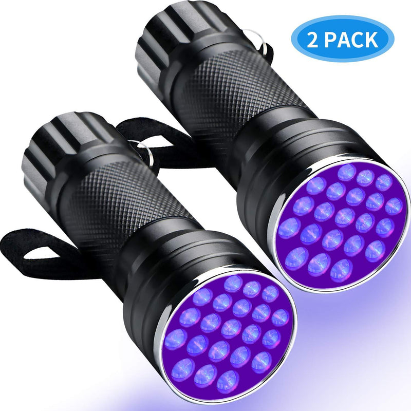 [Australia] - RENOOK 21 LEDs Mini UV Black Light Flashlight - 395nm Detector for Dog Pet Urine Stains Bed Bugs and Scorpions, Authenticate Currency, Detection of Fluorescent Agent for Mother, Camping Must, 2 Pack 