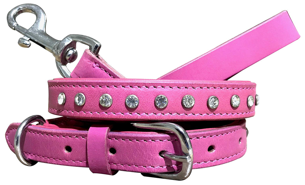 BRADLEY CROMPTON Genuine Leather Matching Pair Dog Collar and Lead Set L L (45-56cm) Pink - PawsPlanet Australia