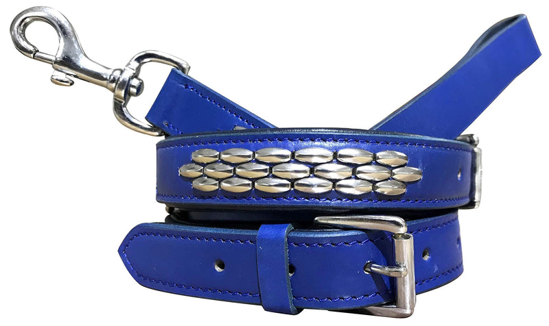 BRADLEY CROMPTON Genuine Leather Matching Pair Dog Collar and Lead Set S S (31-41cm) Blue - PawsPlanet Australia