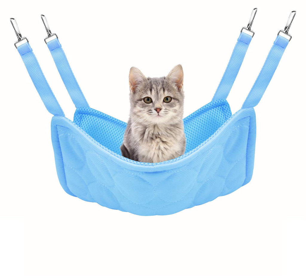 Idepet Pet Hammock Cat Cooling Bed,Dual Use Cat Cool Pad Mat Comfortable Pet Hanging Bed for Cats/Kitten/Small Dogs/Rabbits/Other Small Animals,Space Saving Hang Anywhere Summer Winter M Blue - PawsPlanet Australia