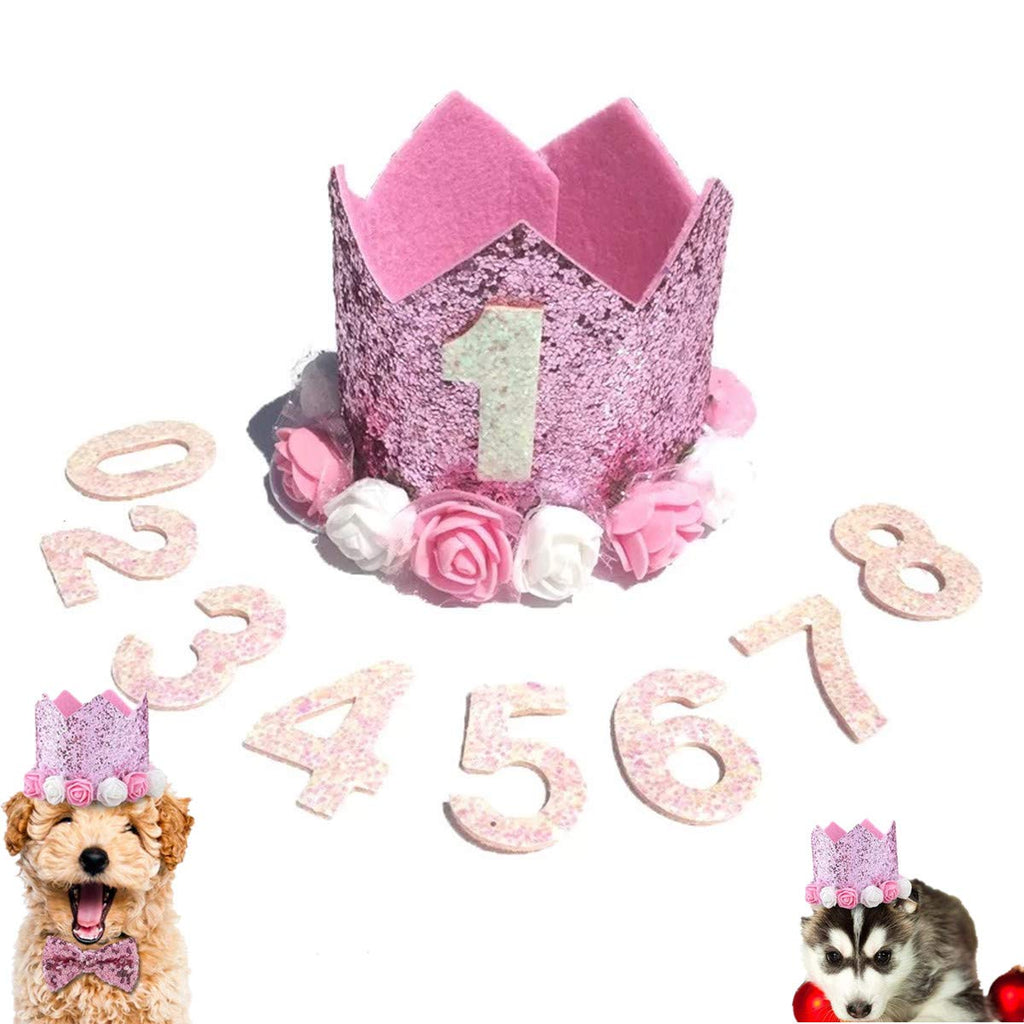 N\A Dog Birthday Hat Pink Crown Birthday Party Hat Pet Birthday Number for Girls Boys Dog or Puppy Birthday Decor - PawsPlanet Australia