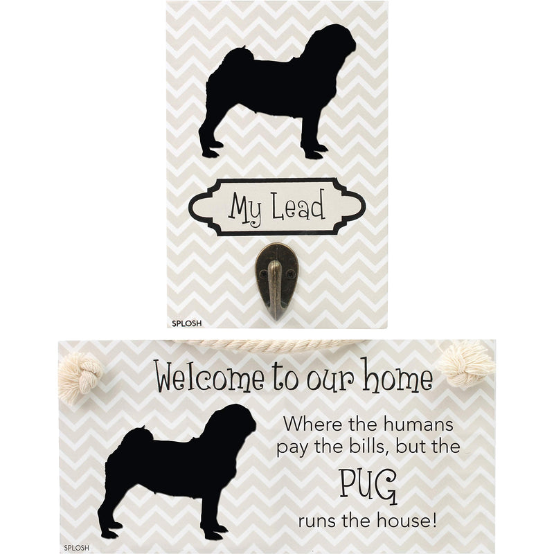 Precious Pets Dog Plaque And Dog Lead Hook Pack, Pug, Funny Signs, Dog Mum Gifts, Dog Accessories, House Stuff - PawsPlanet Australia