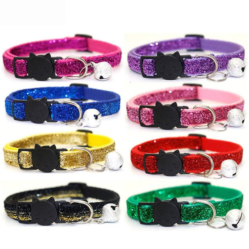 NA 8 Pcs Quick Release Cat Collars Soft Cat Collars With Bell Glitter Safe Breakaway Kitten Collar Adjustable 19-32cm - PawsPlanet Australia