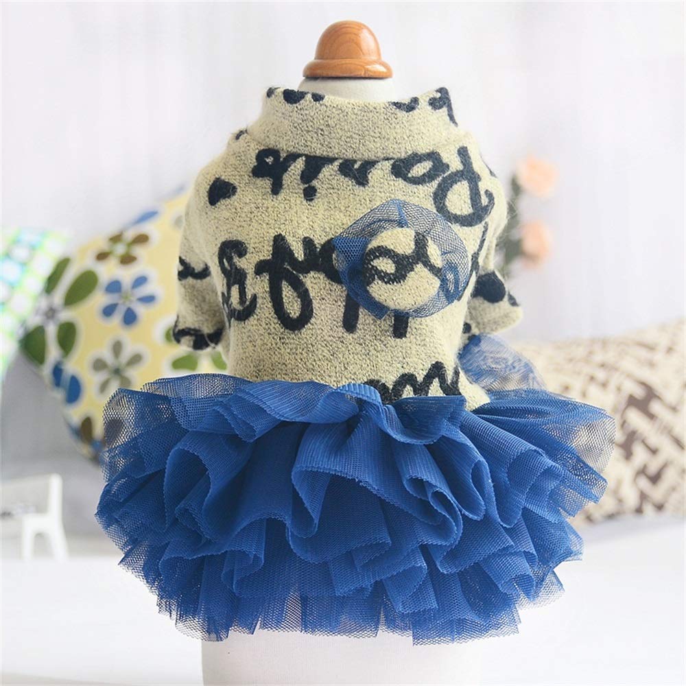 None Letters printed dog dress wedding dress blue splice dog outfits (chest girth18'') chest girth18'' - PawsPlanet Australia