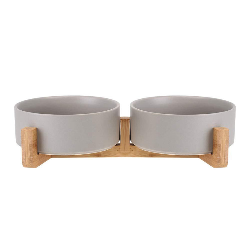 HCHLQLZ Grey Ceramic Cat Dog Bowl Dish with Wood Stand No Spill Pet Food Water Feeder Cats Small Dogs Set of 2 Grey ×2 - PawsPlanet Australia