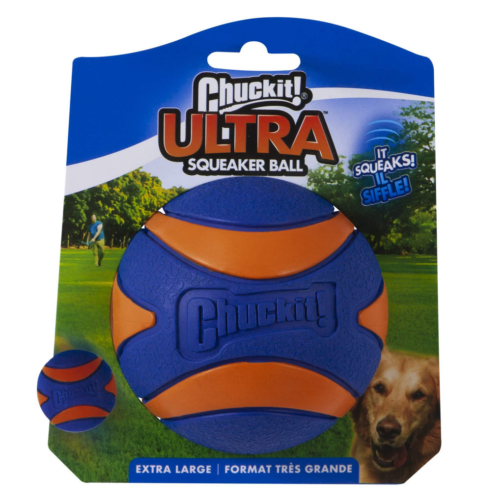 Chuckit! Ultra Squeaker Rubber Dog Ball High Bounce Toy For Land & Water Launcher Compatible - XL Orange - PawsPlanet Australia