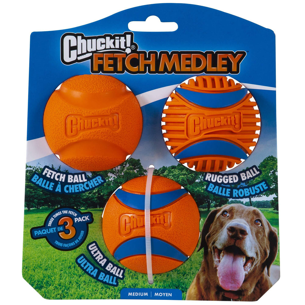 Chuckit! Fetch Medley Gen 3 Rubber Dog Balls, Ultra Ball, Fetch Ball, Rugged Ball Launcher Compatible Chew Toys - Medium - 3 Pack Multi Gen 3 MEDIUM - PawsPlanet Australia