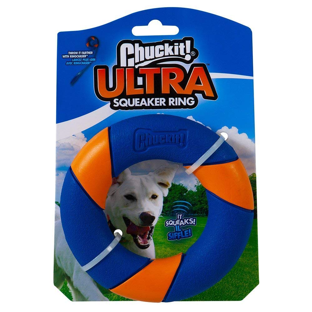 Chuckit! Ultra Squeaker Dog Rubber Ring Erratic Bounce, Zig-Zags & Hops With Squeak Interactive Fetch Play, Blue Squeaker Ring - PawsPlanet Australia