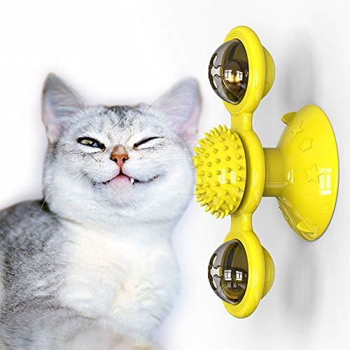 Lalaoo Teasing Cat Stick，Windmill Turntable Teasing Cat Toy Scratching Tickle Hair Brush Pet Accessories Crazy Game Yellow - PawsPlanet Australia