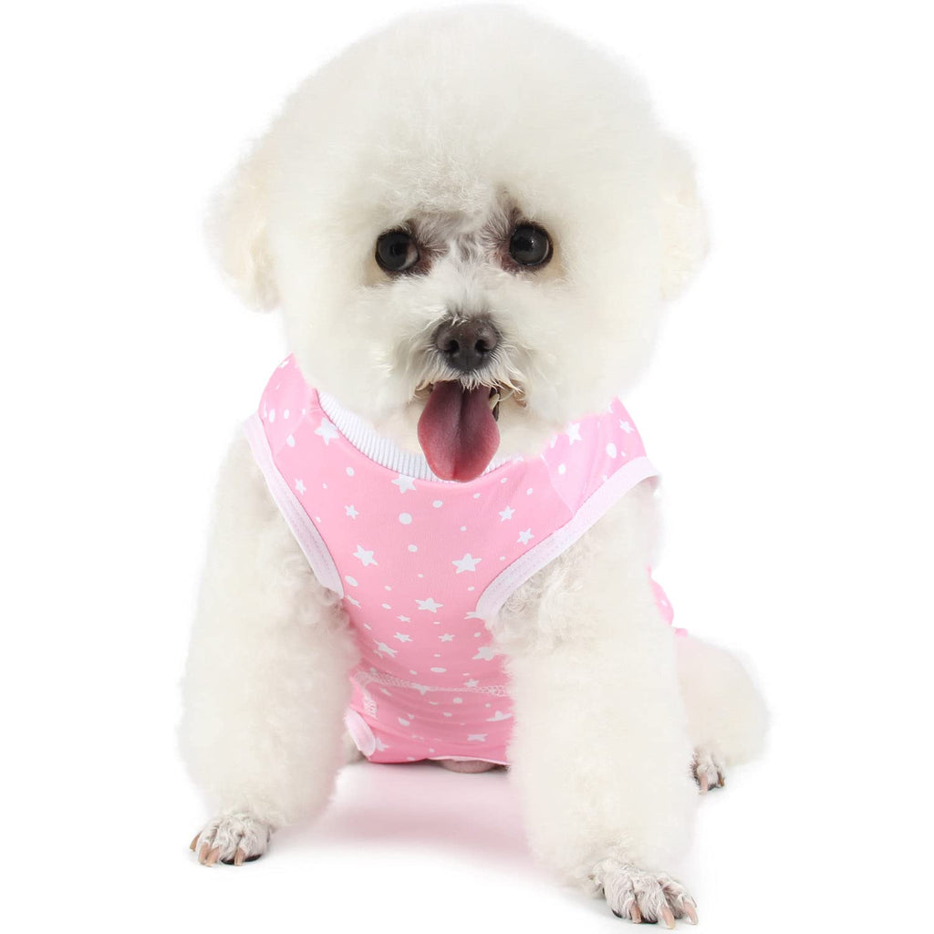 Etdane Small Dog Onesies Surgical Recovery Suit Abdominal Wounds Protector Post-Operative Shirt Pet E-Collar Alternative Vest for Home Outdoor Pink Star Medium M - PawsPlanet Australia