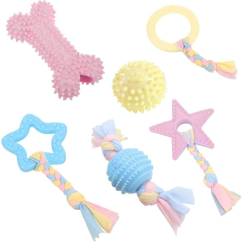 GLOBALDREAM Puppy Teething Toys, 6Pcs Dog Teething Toys Puppy Chew Toys Teeth Clean Toy with Cotton Rope for Puppies and Small Dogs Pet - PawsPlanet Australia
