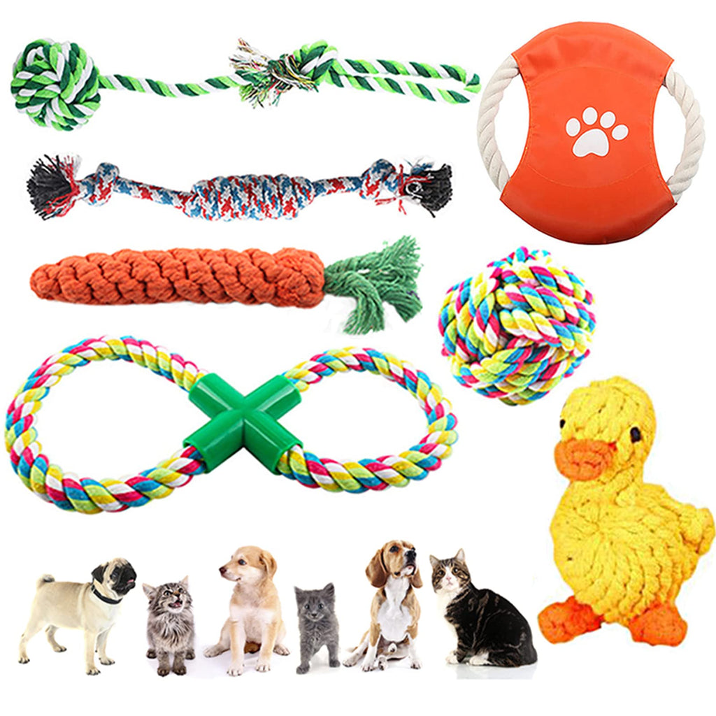 OKPOW Puppy Toys, 7 pack Safety Chew Toys for Dogs Cotton Rope Knot Puppy Toys for Small Dogs 8 Weeks Teething Training - PawsPlanet Australia