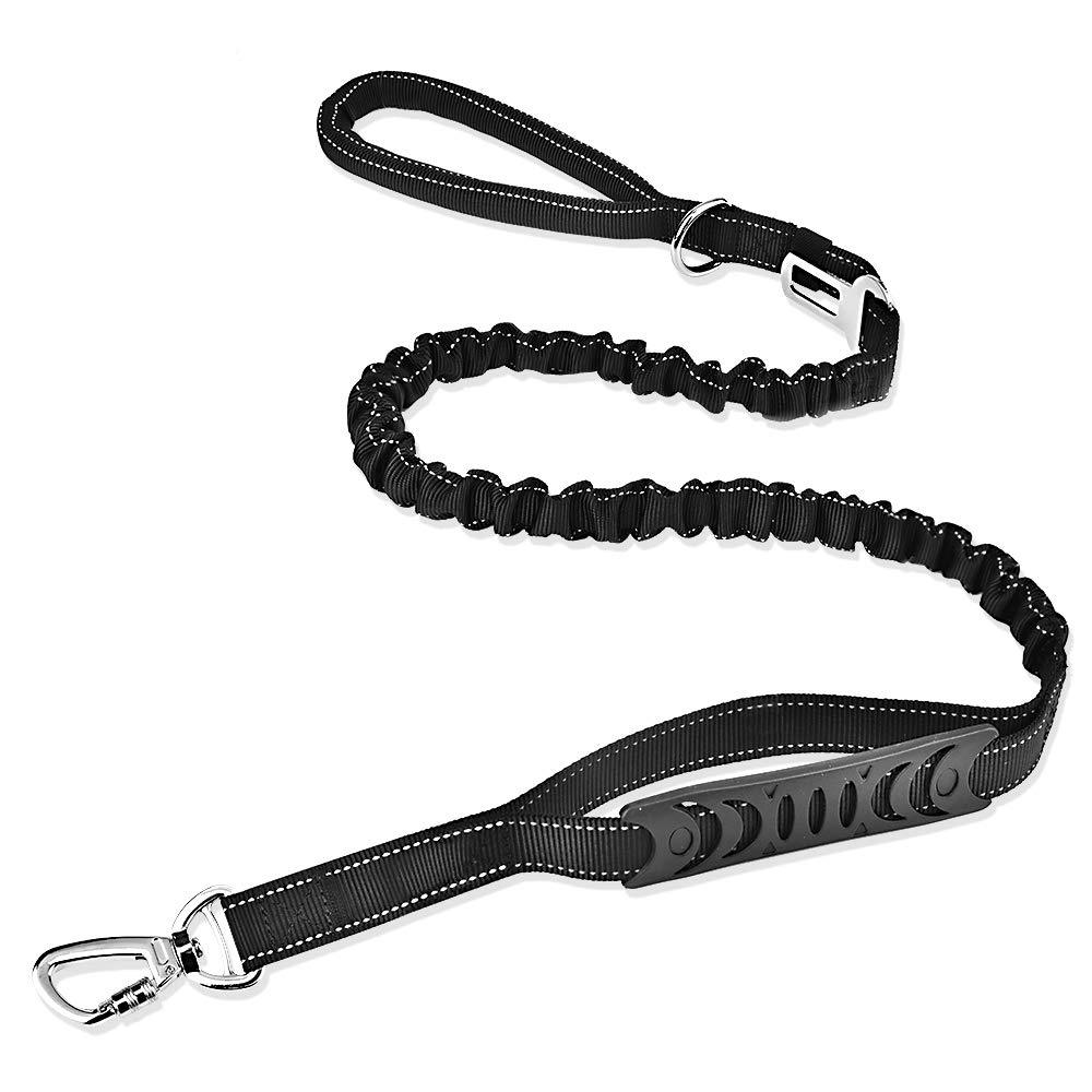 U-picks Bungee Dog Lead Anti Pull for Large Dogs 6 FT Integrated Seat Belt Buckle, Shock Absorb, Reflective Sewing, Double Handle Leash black - PawsPlanet Australia