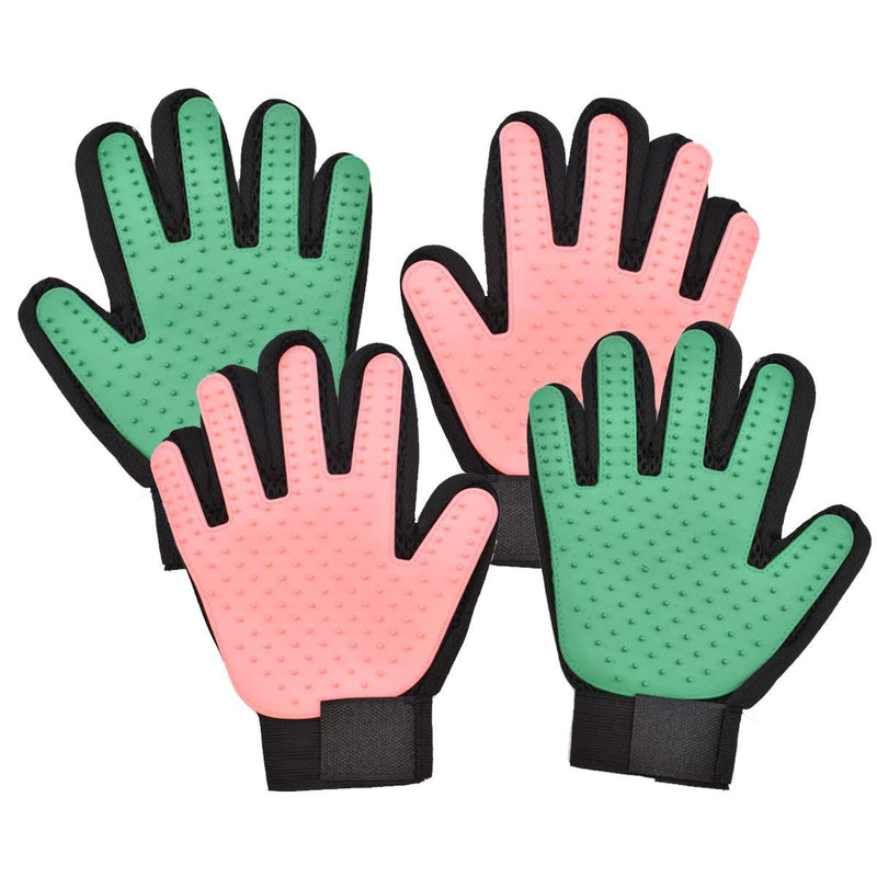 Liwein Pet Grooming Glove,4 Pack Pet Hair Remover Mitt Massage Deshedding Glove Brush for Dogs Cats Rabbits Horses Long Short Fur (Pink Green) - PawsPlanet Australia