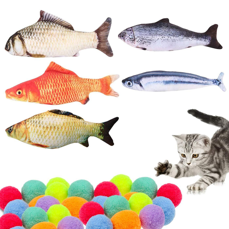 Zuzer Catnip Fish Toys For Cats, 5pcs Cat Fish Pillow 20cm Fish Toy Cat Toys Cat Chew Toys with 30pcs Cat Balls Pet Toy for Cats Kitten Dog Training Playing Chewing - PawsPlanet Australia