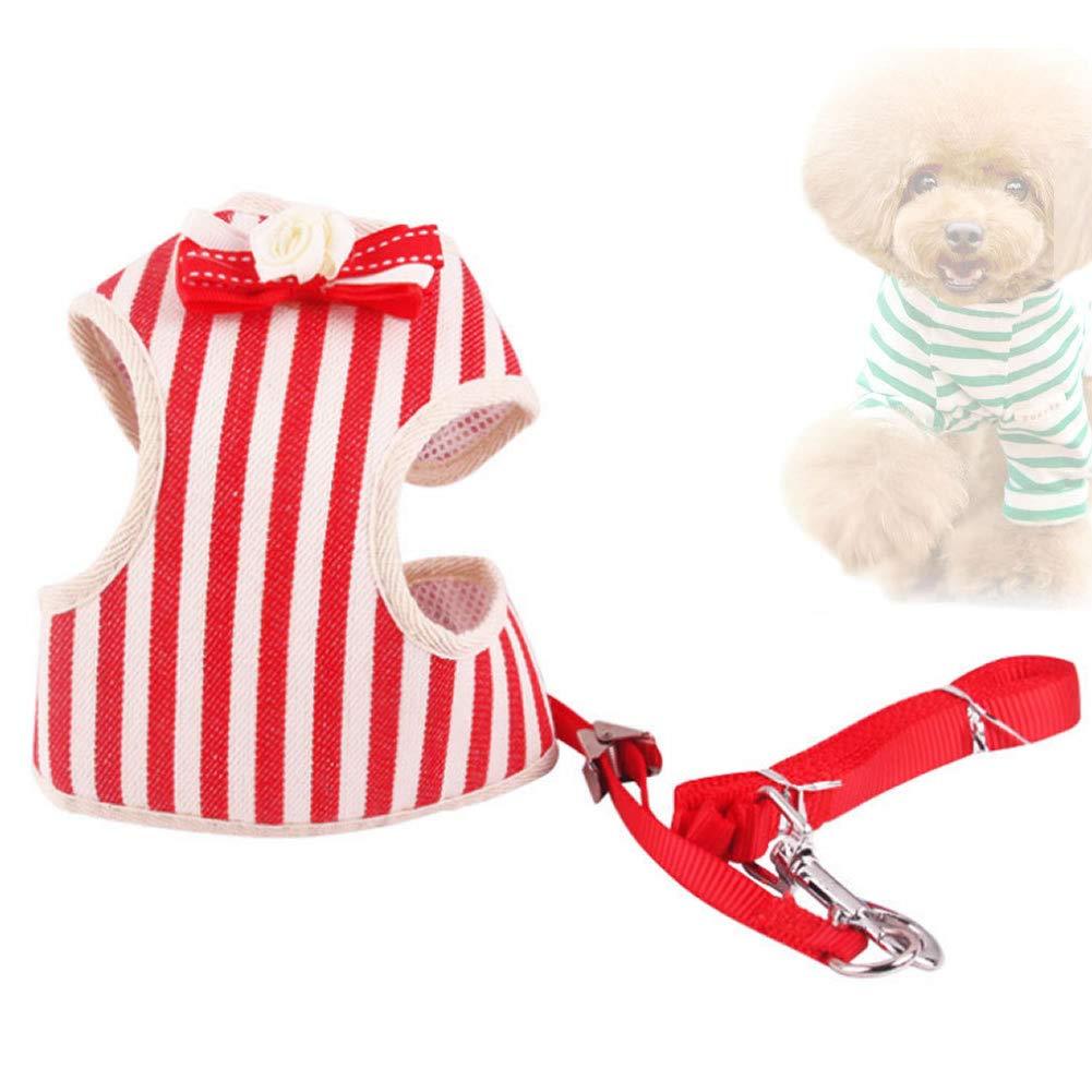 Dusenly Pet Vest Harness Dog Harness and Lead Set for Small Dog Cat Cute Stripe Soft Mesh Vest Harness Leash Set for Daily Walking Running Training (S, Red) S - PawsPlanet Australia