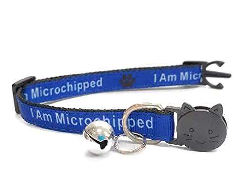 ZACAL Cat Collars with Bell | Worded Cat Collars  Please Do Not Feed Me/I Am Microchipped | Safe Quick Release Breakaway Buckle Cat Collars (Blue, I Am Microchipped') Blue 'I Am Microchipped' - PawsPlanet Australia