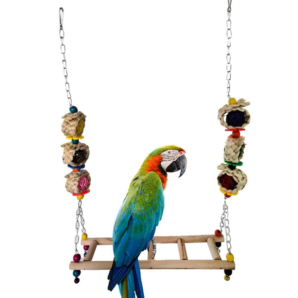 ASOCEA Parrot Swing Hanging Toys Chicken Coop Accessories Natural Wooden Handmade Pech Toy for Small Macaw Bird Hens Training - PawsPlanet Australia