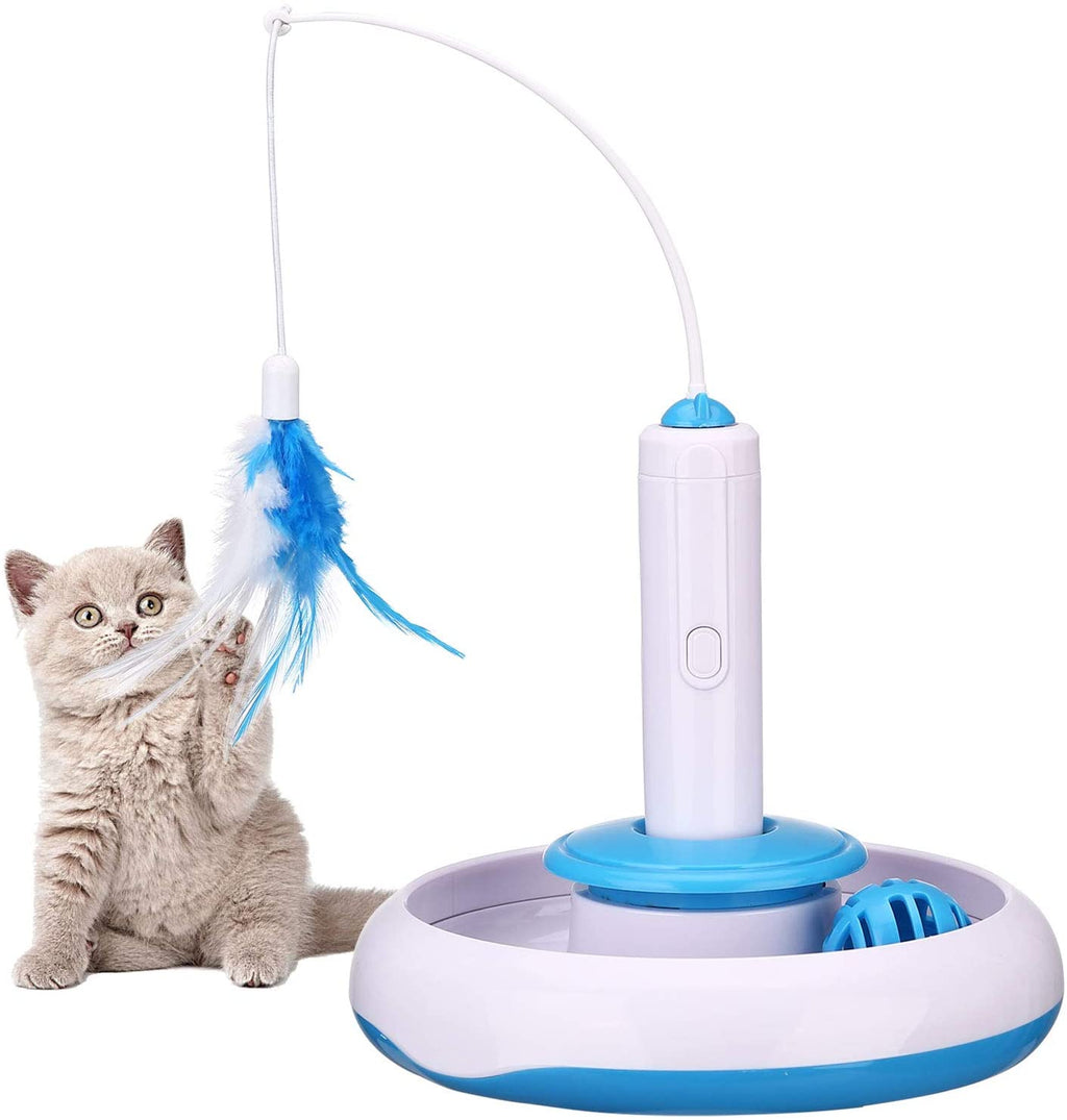 PETTOM Interactive Cat Toy Indoor Teaser Toy Electric with 360° Rotating Feather Toys & Ringing Bell Ball Intelligence Toy Game Pen Toy(Including Replacement Feather) - PawsPlanet Australia