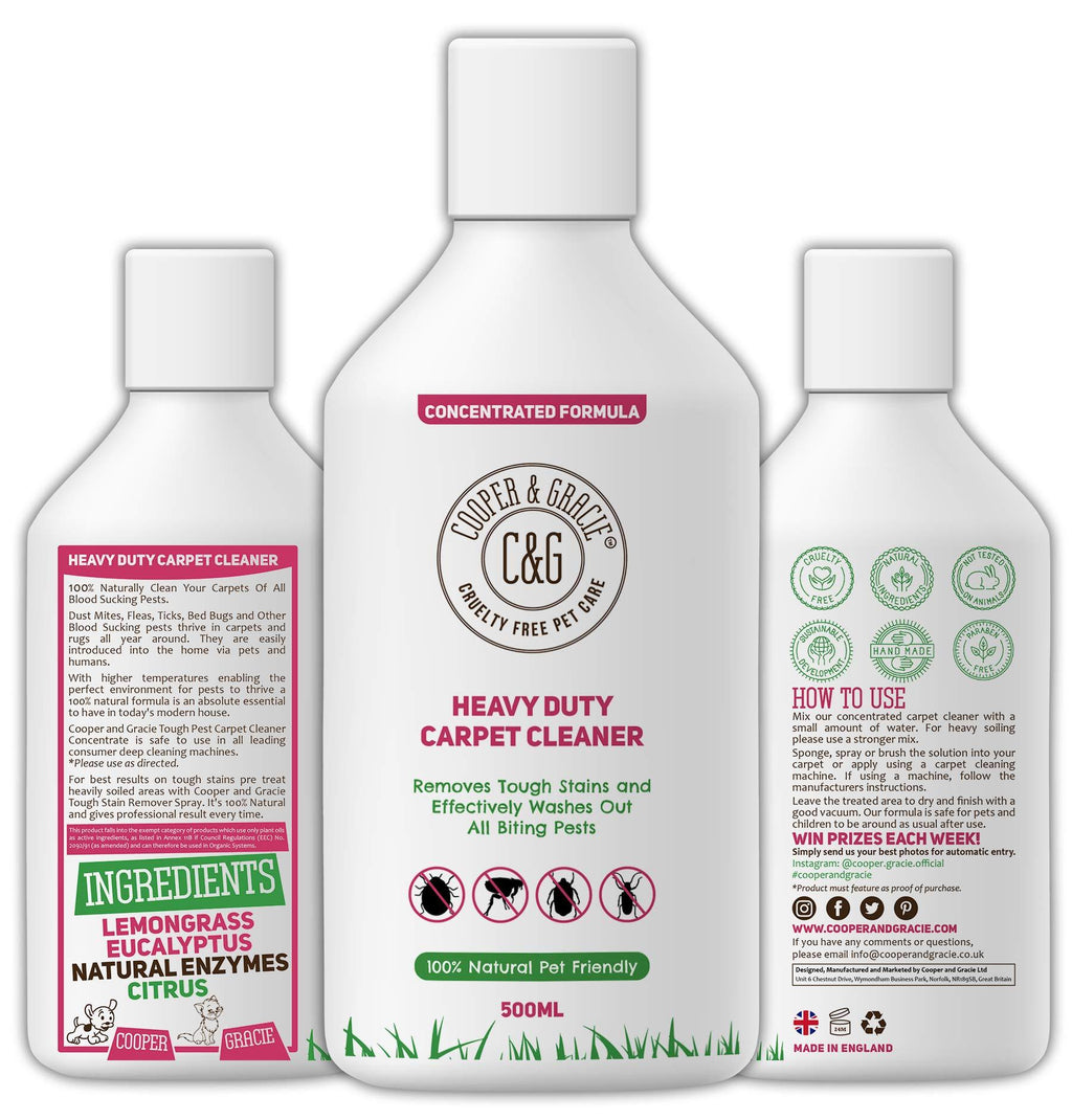 C&G PETS | HEAVY DUTY PEST CARPET CLEANER CONCENTRATE 500ML | 100% NATURAL CRUELTY FREE ENZYME BLEND | EFFECTIVE AGAINST WASHING AWAY BLOOD SUCKING PEST BUG FROM DIRTY CARPETS - PawsPlanet Australia