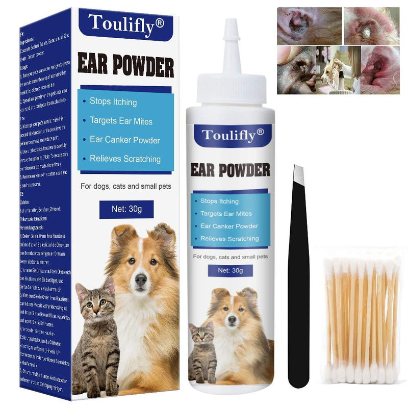 Toulifly Ear Powder, Ear Canker Powder, Pet Ear Cleaner, Ear Mite Powder, Stop Itching, Head Shaking Wax, Gunk and Ear Odour, For Dogs, Cats and Small Pets 30g - PawsPlanet Australia