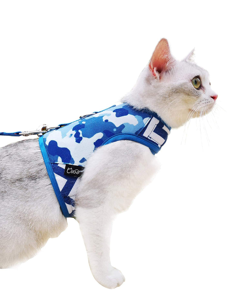 Yizhi Miaow Escape Proof Kitten Harness with Leash Small, Adjustable Kitten Walking Jackets, Padded Kitten Vest Blue Camo - PawsPlanet Australia