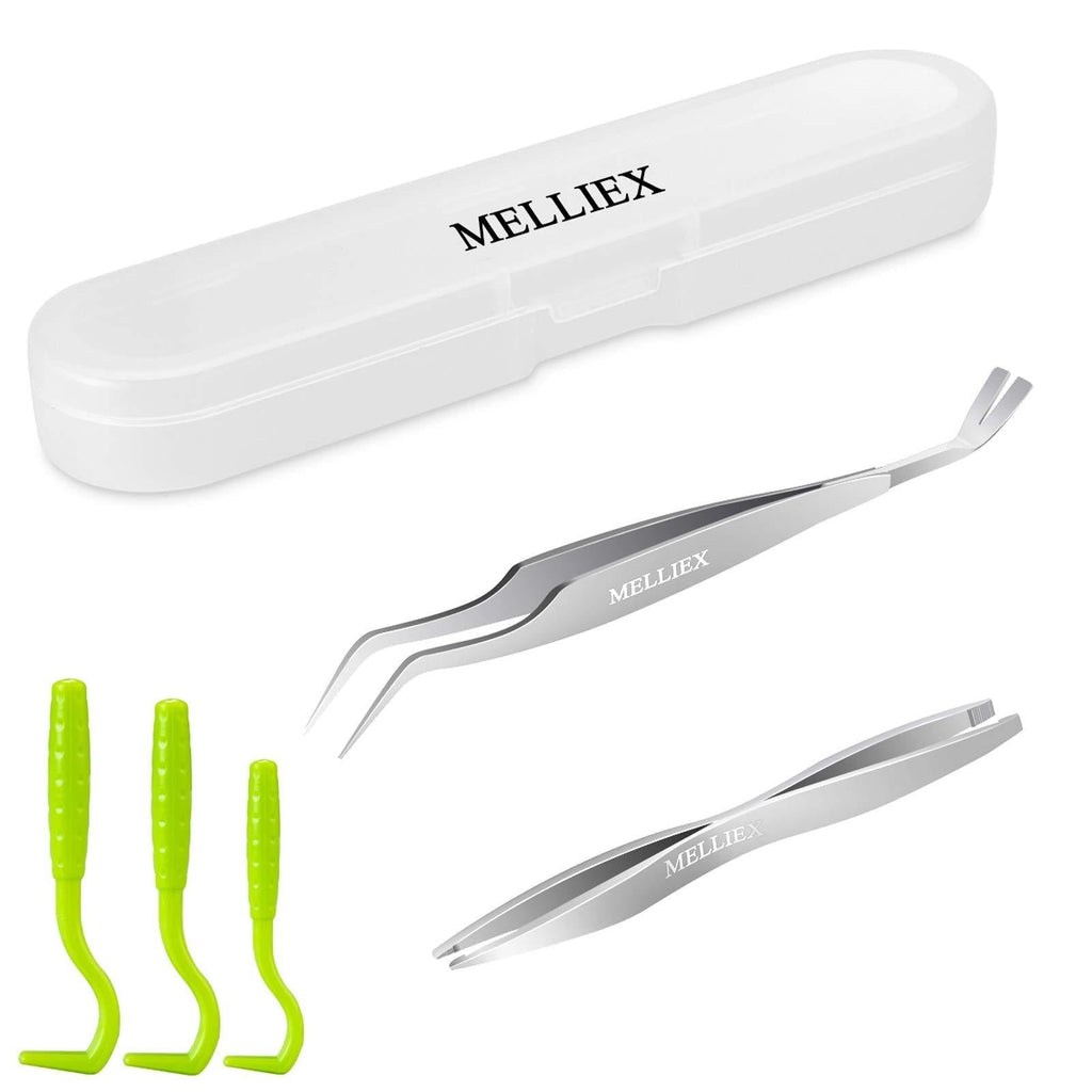 MELLIEX 5pcs Tick Remover Tool Set, Stainless Steel Tick Tweezers Pliers with Storage Box for Humans, Dogs, Cats Silver - PawsPlanet Australia