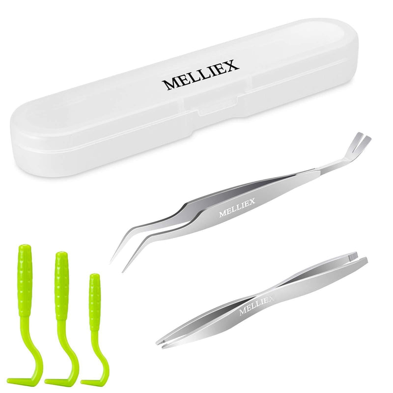 MELLIEX 5pcs Tick Remover Tool Set, Stainless Steel Tick Tweezers Pliers with Storage Box for Humans, Dogs, Cats Silver - PawsPlanet Australia