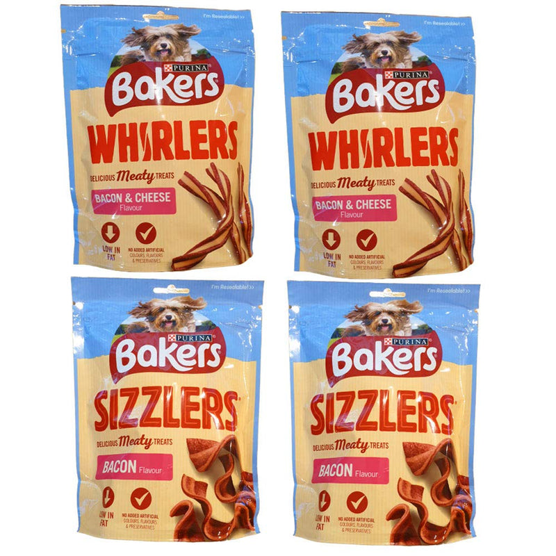 Baker Bacon & Cheese Whirlers 2 x 130g and Bacon Sizzlers 2 x 90g Dog Treats - PawsPlanet Australia