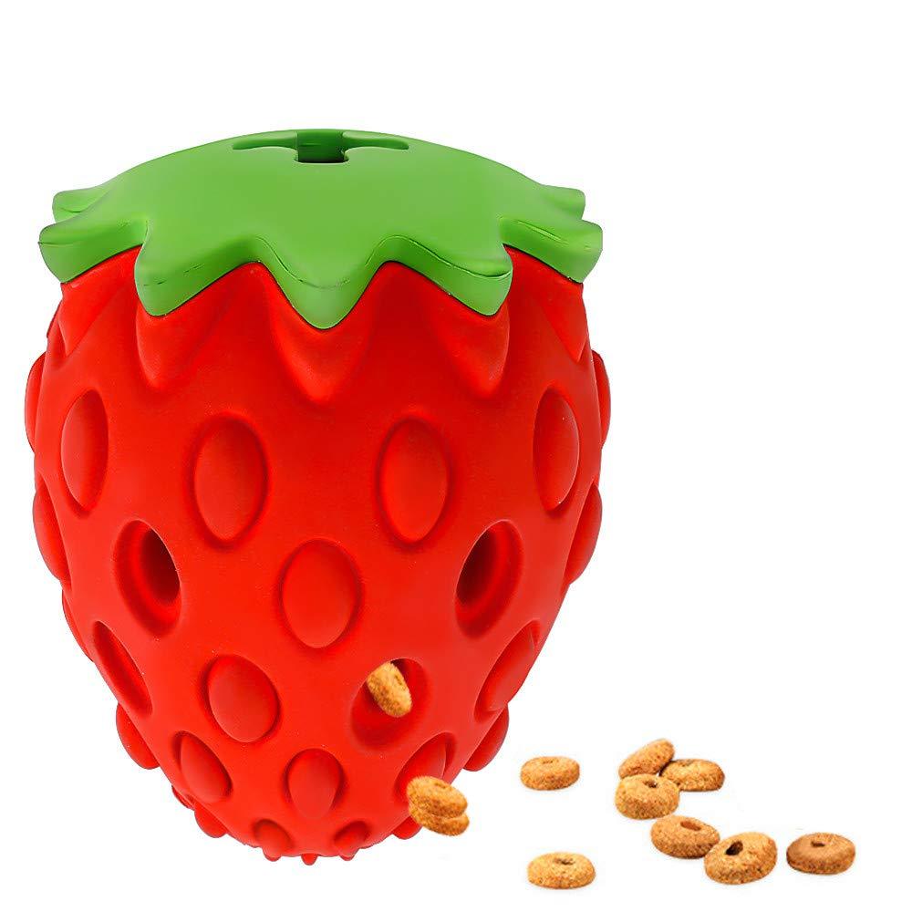Ertisa Dog Ball Indestructible Strawberry Rubber Chew Treat Dispenser Dog Toy, Tooth Cleaning Training Interactive Dog Toys for Small Medium Large Dog - PawsPlanet Australia