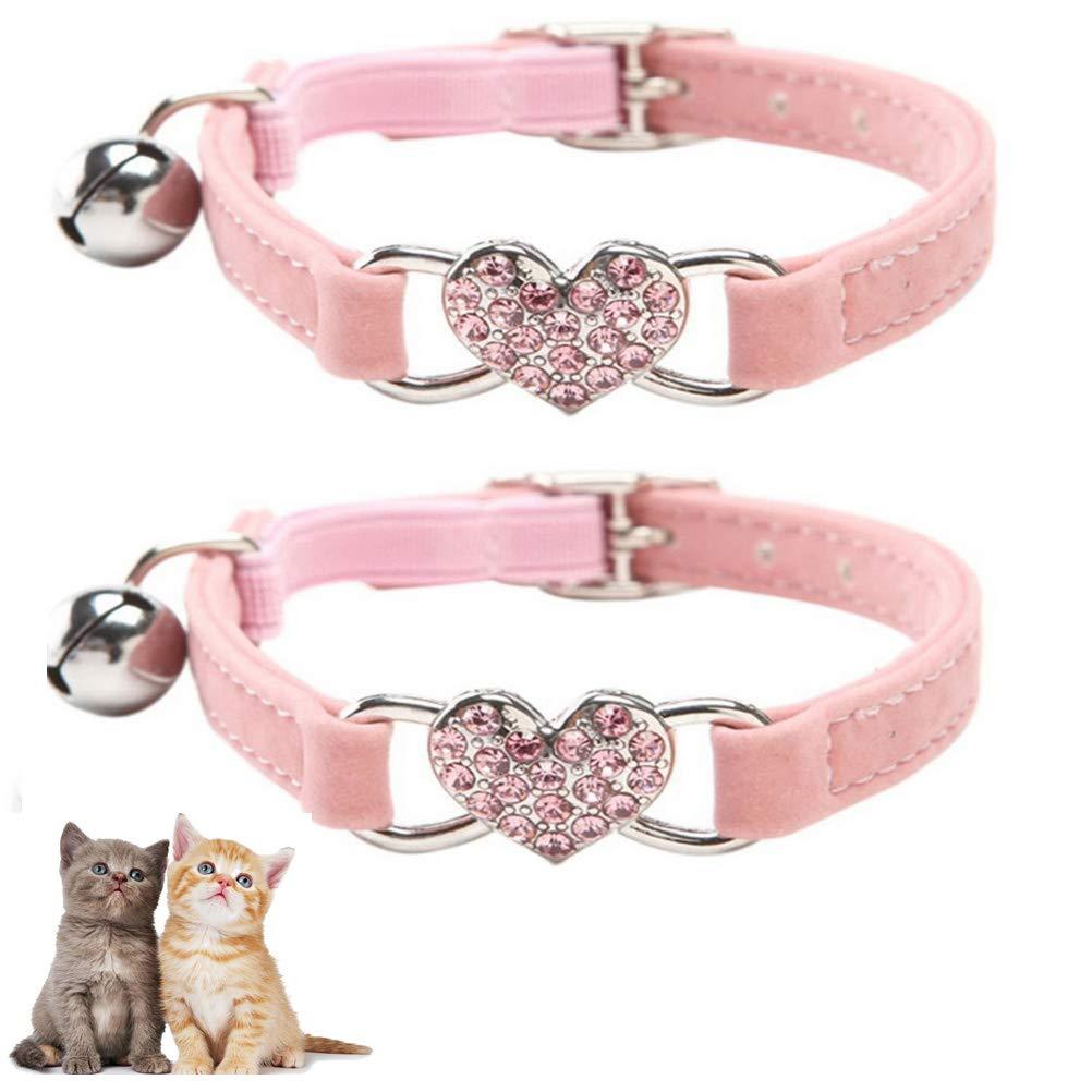 kuou 2pcs Lovely Kitten Collar, Pink Cat Collar with Bell and Elastic Strap - PawsPlanet Australia