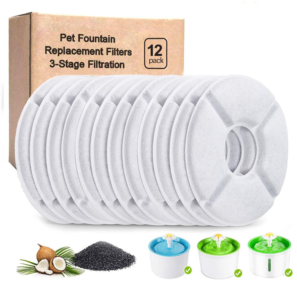 HuaTek 12-Pack Replacement Filters for Cat Fountain | Pet Water Fountain Filters | Activated Carbon Filters - PawsPlanet Australia