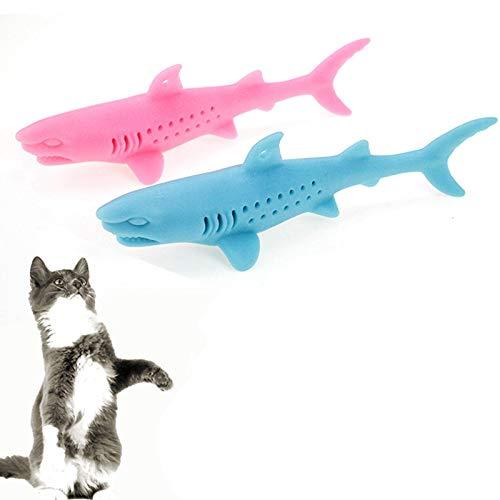 IKAAR Catnip Toys Interactive Cat Toys Catnip Fish Toy Toothbrush, Soft Mint Shark Shaped Cat Chew Toy for Cats Kitten Chew Pet Supplies Pack of 2 (Blue + Pink) - PawsPlanet Australia