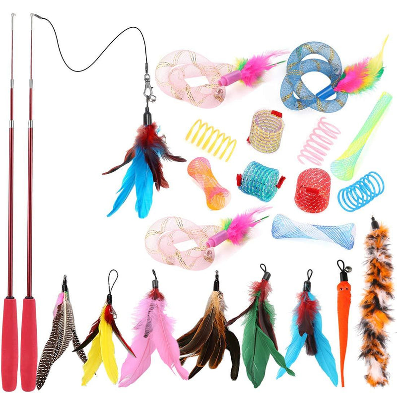22 Pack Retractable Cat Feather Toy Set Cat Spring Toy Cat Feather Teaser Wand Toy for Kitten Cat Colorful Pets Toy (Multicolored-1) Multicolored-1 - PawsPlanet Australia