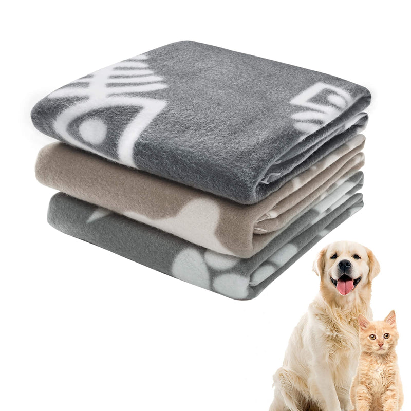 softan Premium Fleece Pet Blanket Washable, Warm and Soft Bed Cover Throw for Dog, Cat, Medium Pets, 3 Pack, Grey Khaki,70x100cm - PawsPlanet Australia