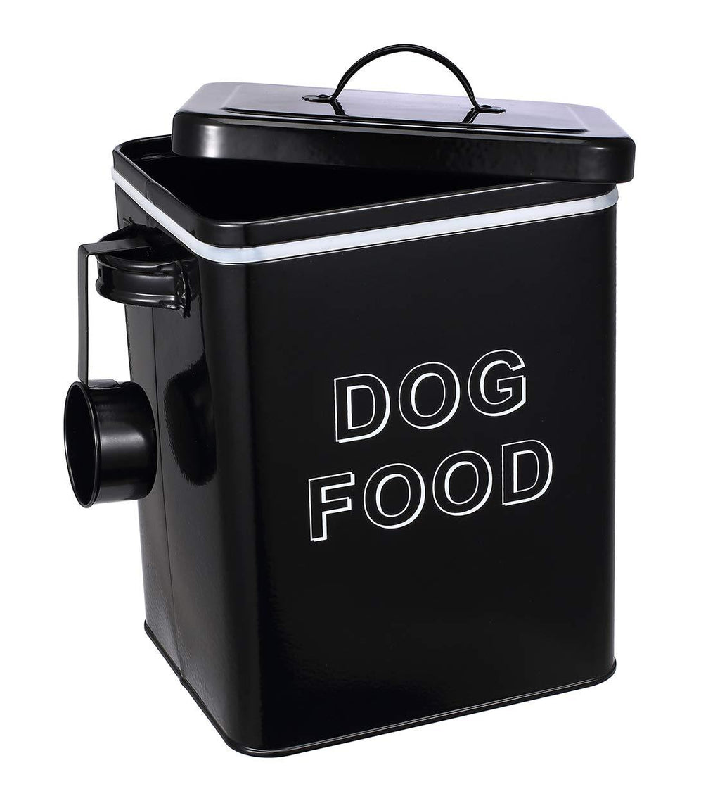 Morezi Dog Treat and Food Storage Tin with Lid and Serving Scoop Included - Cream Powder - Coated Carbon Steel - Tight Fitting Lids - Storage Canister Tins - Dog Food - Black Black Dog Food - PawsPlanet Australia