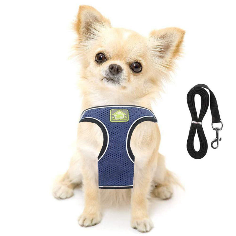 FEimaX Dog Harness and Leash Set, No Pull Adjustable Pet Vest Harness, Puppy Soft Mesh Padded Step-in Vest, Reflective Safety Jacket Outdoor Easy Control for Small Dogs Puppies (Navy, M) - PawsPlanet Australia