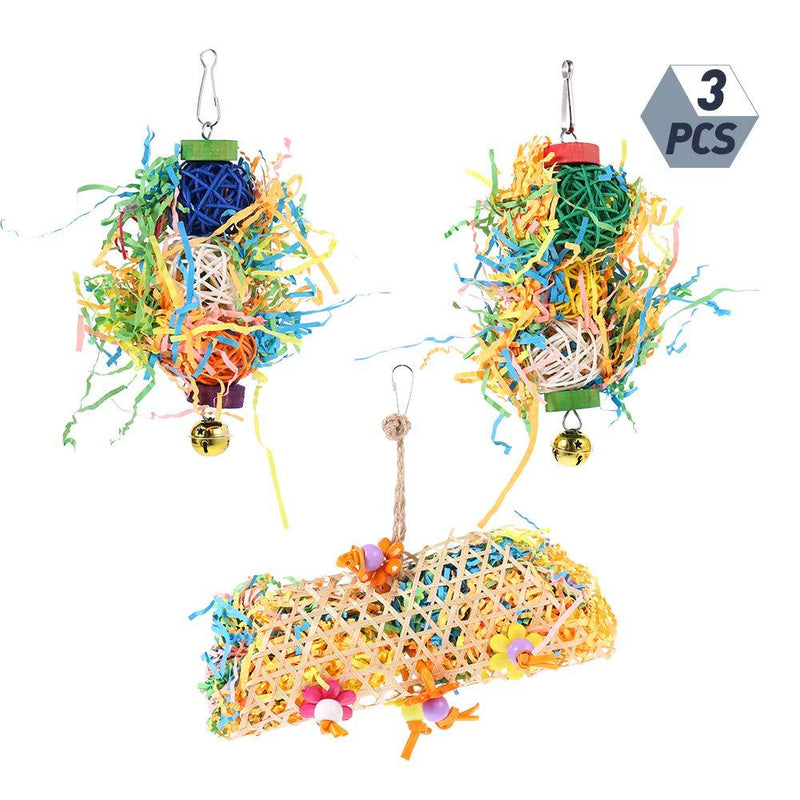 QINREN 3 Packs Bird Toys, Budgie Toys with Bell Hanging Swing Shredding Chewing Perches Parrot Toy Wooden Hammock for Budgie Parakeet Cockatiel Macaw - PawsPlanet Australia