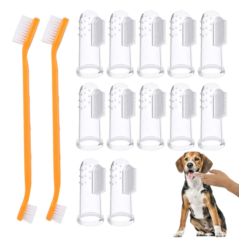 AirSMall 14 Pcs Pet Toothbrush Set,12 Pcs Soft Silicone Pet Finger Toothbrush with 2 Pcs Long Handled Dual Headed Toothbrush,Super Easy Cleaning Removes Food Debris for Dogs and Cats - PawsPlanet Australia
