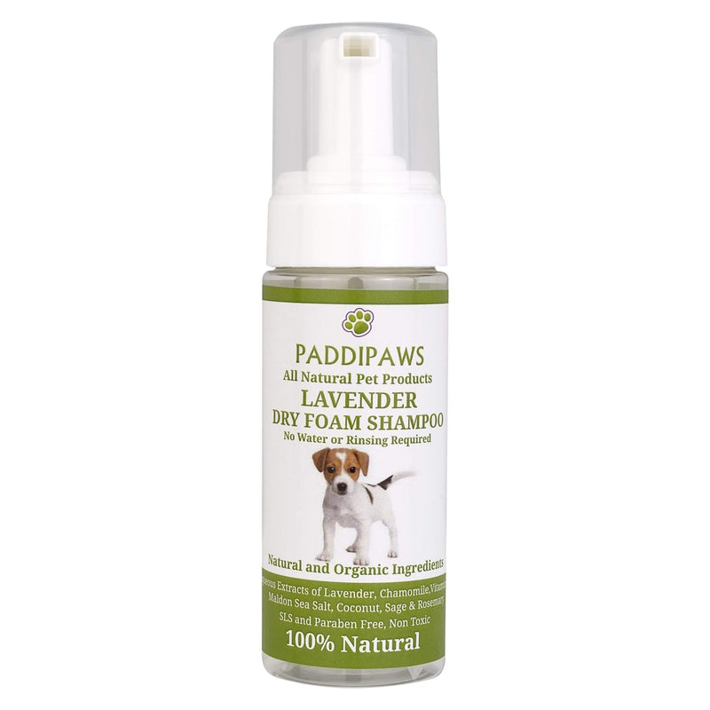 PADDIPAWS Dry Foam Dog Shampoo - 100% Natural - Lavender Fragrance - No Rinsing - Leave to Dry - Brush Out - PawsPlanet Australia