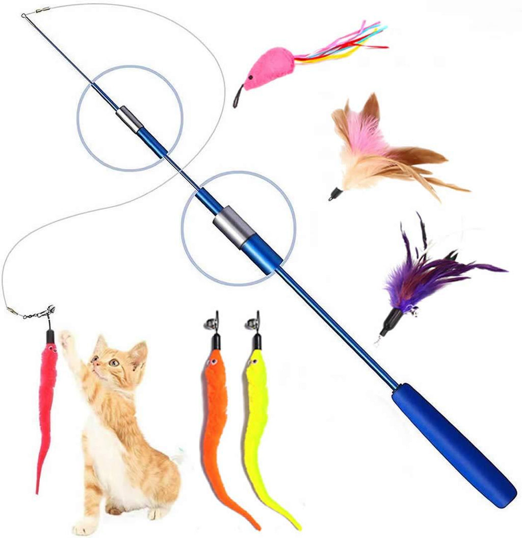 Dusenly Cat Toy Kitten Feather Tease Toy Stick Retractable Interactive Wand Toy Set for Indoor Cat and Kitten Catcher Feather Toys (6 pieces) - PawsPlanet Australia