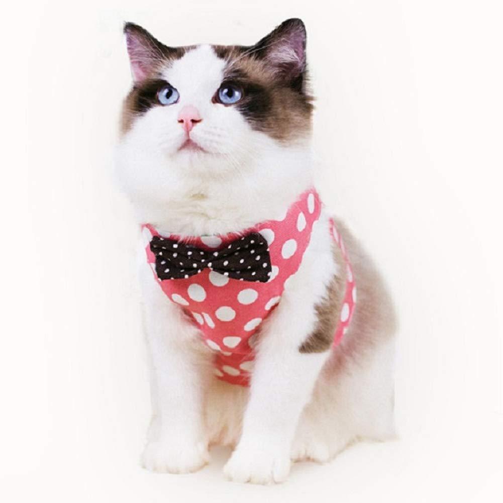 Cat Harnesses Adjustable Outdoor Cat Vest Harness, Anti-escape Cat Harness and Belt Set for Walking, Light Waistcoat Harness Harness for Cat Puppies （Polka dot pink, L） - PawsPlanet Australia