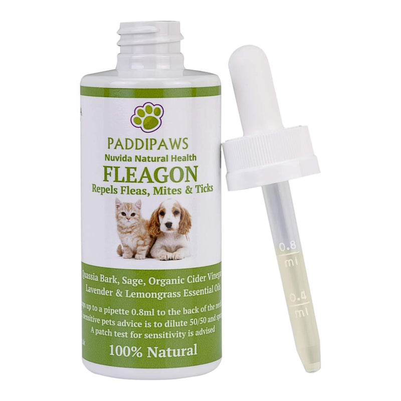 PADDIPAWS Fleagon Spot on - 100% Natural Flea Away Prevention Treatment for Dogs and Cats - Also protects against Mites, Lice and aids Tick Management - One Years Treatment - PawsPlanet Australia