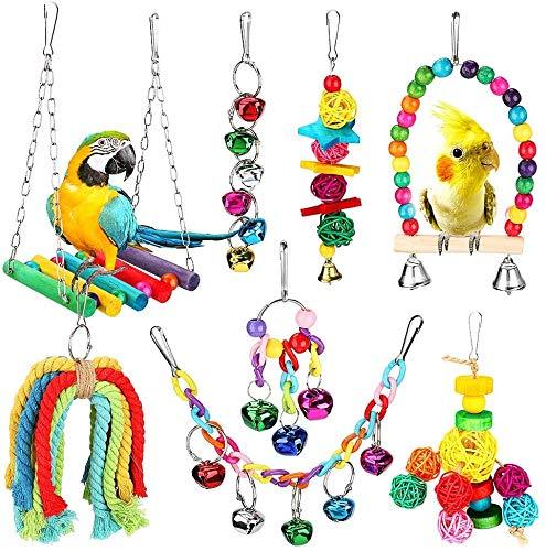 Laelr Bird Cage Toys 8 Pcs Parrot Swing Chewing Toy Set Budgie Toys for Cage Bird Hammock Bell Haning Toys for Conures/Cockatiels/Love Birds/Small Birds - PawsPlanet Australia