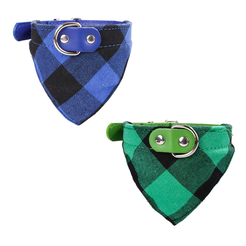 Newtensina 2pcs Plaid Dog Bandana Cute Puppy Neckerchief Adjustable Puppy Collar Scarf for Small Dogs - BlueGreen - L - PawsPlanet Australia